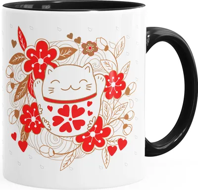 Produktbild von Kaffee-Tasse Glückstasse Glückskatze Winkekatze Geschenk-Tasse Autiga® schwarz unisize