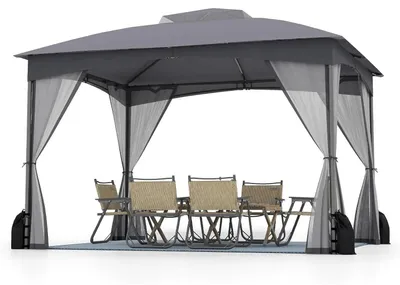 Produktbild von Gartenpavillon - Pavillon/Partyzelt - 4 Moskitonetze - Doppeldach - Wasserdicht & Winterfest - Polyesterbespannung - Dunkelgrau