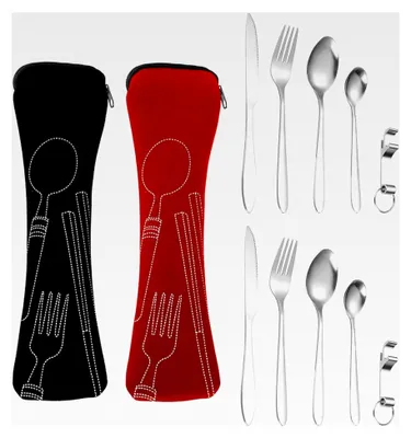 Produktbild von Campingbesteck Set, 2 Sets Edelstahl Besteckset für Outdoor und Reisen