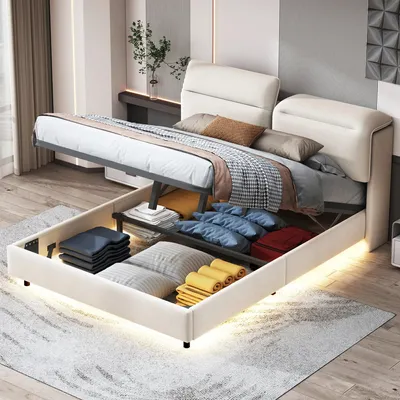 Obrázek produktu pro Postel s čalouněnou čelo - Postel s úložným prostorem - Postel s opěradlem - Skládací postel - Rozkládací pohovka - 160x200 cm