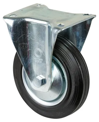 Produktbild von BS Rollen BS Transportrolle L410, Bockrolle, Rad-Ø 160 mm, Tragkr. 135 kg, Rollenlager, Lauffl. Gummi schwarz, Radk. Stahlfelge