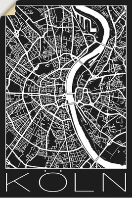 Produktbild von ARTland Wandbild, selbstklebend Retro Karte Köln Deutschland Schwarz Größe: 20x30 cm