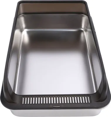 Productafbeelding van Kattenbak van roestvrij staal, halfgesloten, met hoge wanden + deksel, spatwaterdicht, geurloos, gemakkelijk te reinigen, geschikt voor grote katten – zwart, 50x35x10 cm
