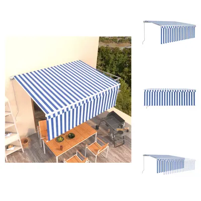 Immagine prodotto di vidaXL Tenda da sole manuale a scomparsa con tenda a rullo 4x3 m blu e bianca - Tende da sole