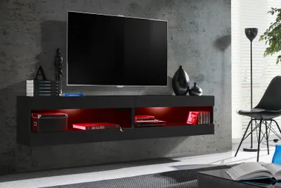 Produktbild von Wohnwand, Tivoli SET4, Schwarz/Schwarz, Breite 200cm x Höhe 41cm x Tiefe 35cm, LED RGB, für Wohnzimmer, Schlafzimmer