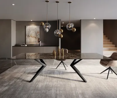 Produktbild von DELIFE Esstisch Edge 300x100 Keramik Emperador Extra Lucidato Dunkelbraun Zenthara kantig Metall Schwarz