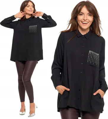 Zdjęcie produktu dla Moraj | Elegancka bluzka damska – czarna – z ozdobami – modna