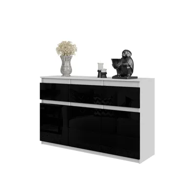 Zdjęcie produktu dla Komoda 120 Cm Biały Mat / Czarny Połysk 3 Szuflady, 3 Drzwi, 3 Półki Salon