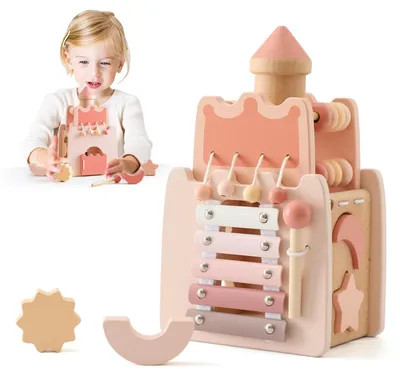 Image de Jeu d'activités en bois Montessori, château 5-en-1
