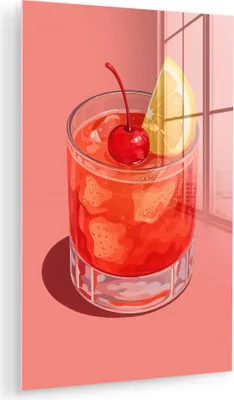 Produktbild von MuchoWow Glasbilder - Bilder auf Wandbild - Foto auf Glas Glas - Eiswürfel - Zitrone - Kirsche 20x30 cm Wanddekoration aus Glas - Acrylglasbild - Acrylbilder - Acrylglas