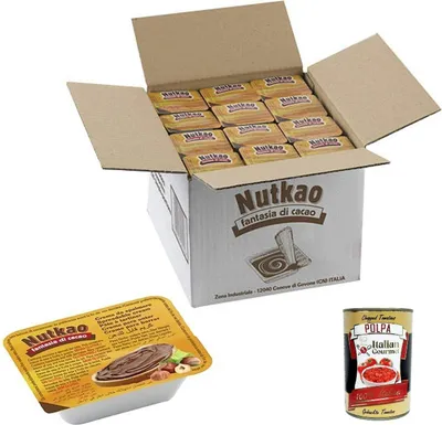Produktbild von Nutako Streichcreme Einzelportion 120 Schalen mit 18 g Haselnuss + Italian Gourmet polpa 400g