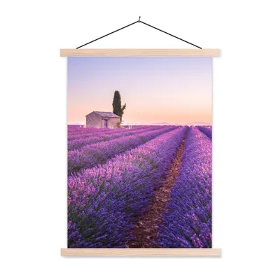 Produktbild von MuchoWow® Textilposter Lavendel - Sonnenuntergang - Lila - Blumen 120x160 cm mit holzfarbenen Rahmen - Plakatkarton