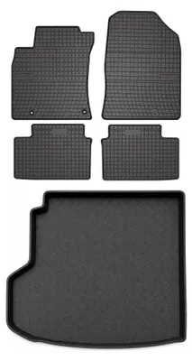 Image de Tapis en caoutchouc + bac de coffre pour Kia Ceed III 2020- (break, niche à gauche, hybride rechargeable) – 5 pièces, noirs, sur mesure