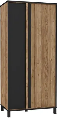 Produktbild von Kleiderschrank Hayato Hyts821 Schrank 2 Türiger Drehtürenschrank 90X194X58 Cm Schwarz/Alpenfichte