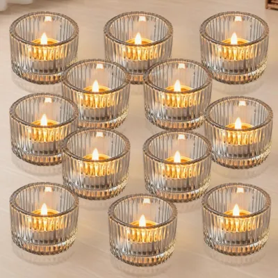 12 Teelichthalter aus Glas, transparent, poliert, 5,5 x 3,5 cm