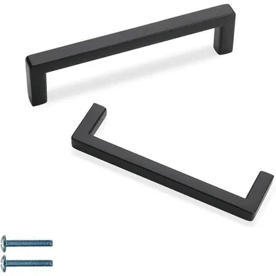 Produktbild von Set mit 2 schwarzen Edelstahl-Möbelgriffen, 128 mm, Schranktürgriffe mit Schrauben