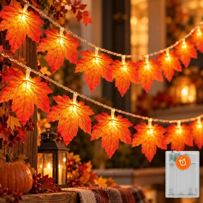 6 m 40 LED Ahornblatt-Lichterkette, batteriebetrieben mit Timer
