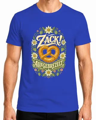 Produktbild von Zack! Aufgebrezelt Brezel Edelweiß Tracht Trachtenshirt Lederhose Herren T-Shirt, Blau, S