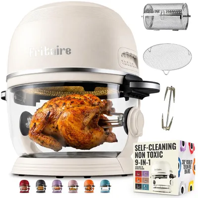 Heißluftfritteuse 4,8 l, 360° Glaskom, selbstreinigend, 1500 W, Weiß