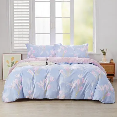 Zdjęcie produktu dla Zestaw pościeli Ibzoa® 135×200 cm, 2-elementowy – 100% organiczna bawełna, fioletowy wzór kwiatowy, 1 x poszewka na kołdrę 135×200 cm i 1 x poszewka na poduszkę 80×80 cm z zamkiem błyskawicznym
