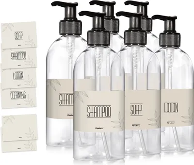 Image de 6 flacons distributeurs de savon de 500 ml, plastique, transparent