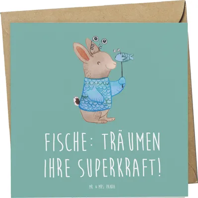 Produktbild von Mr. & Mrs. Panda Glückwunschkarte Fische Kraft - Meeresbrise - Geschenk, träumen, Sternzeichen, Horoskop, faltkarte, doppelkarte, Grußkarte, anlasskarte, Klappkarte