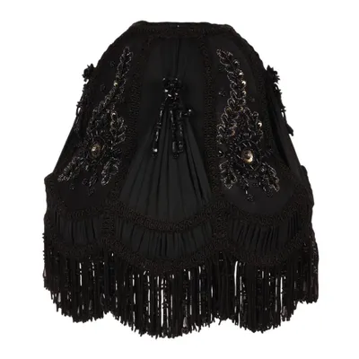 Image de Abat-jour de style victorien, diamètre 26 cm, en tissu noir, avec broderie florale baroque