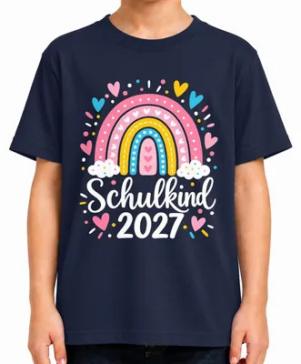 Produktbild von Schulkind 2027 Regenbogen Einschulung Mädchen Grundschule Tochter Kinder T-Shirt, Navy, 128