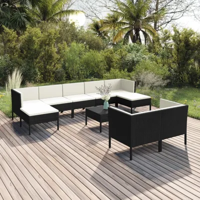 Produktbild von 10-tlg. Garten-Lounge-Set mit Auflagen Poly Rattan Schwarz , Gartenmöbel-Sets Design 2024
