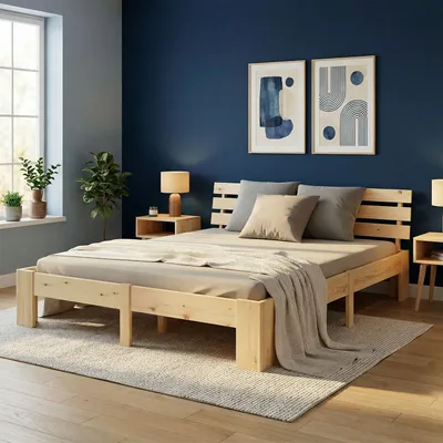 Produktbild von Homestyle4u Holzbett 180x200 Doppelbett mit Lattenrost Natur Kiefer Massivholz
