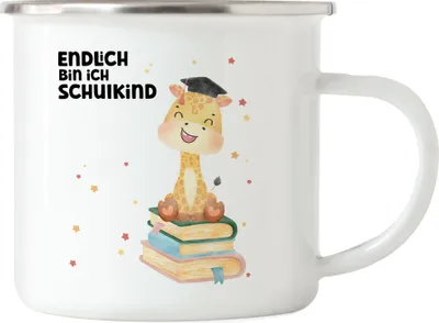 Produktbild von Endlich bin ich Schulkind Emaille Tasse Schulkind Giraffe 1. Schultag
