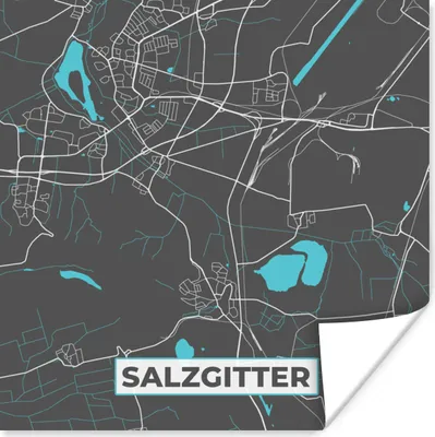 Produktbild von MuchoWow® Poster Karte - Stadtplan - Salzgitter - Deutschland - Blau 100x100 cm - Babyzimmer