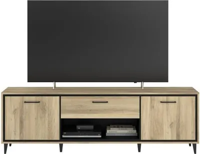 Image de Meuble TV 2 portes 1 tiroir, OSTARA, Chene Noir, 179,9 x 39,8 x 56,9 cm, Fabrication Française
