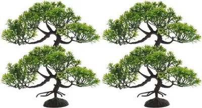 Obrázok produktu pre Bonsai akvarijné rastliny – Umelé bonsaje – 4 ks – Prírodné farby – Sýta zeleň