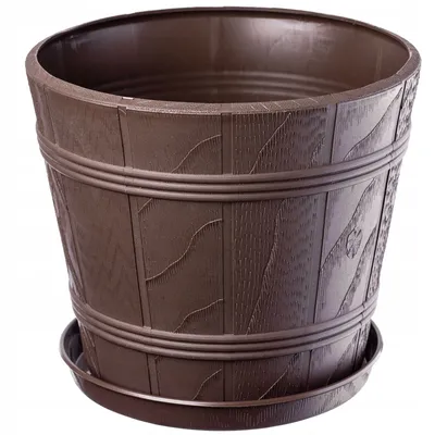 Zdjęcie produktu dla KADAX "Pula" doniczka ze spodkiem, plastikowa doniczka, brązowa, efekt drewna, 19 cm