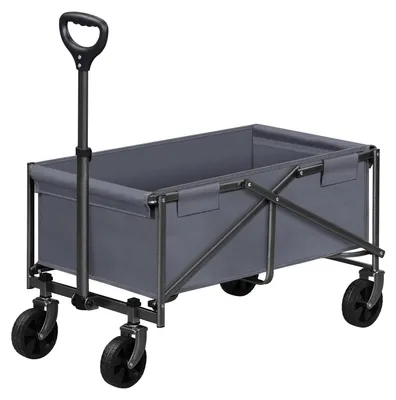 Produktbild von Faltbarer Transportwagen - Handwagen - Verstellbarer Griff - Tragfähigkeit 80 kg - Für Garten, Camping, Strand und Einkauf - Grau