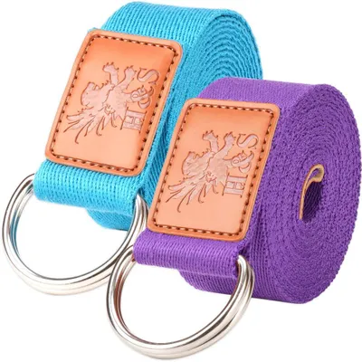 Immagine prodotto di H&S Cinghia da yoga con passanti - Set di 2 cinghie - Cinghia in cotone regolabile lunga 1,85 e 2,45 m - Accessori per cinghie da yoga per la casa e per il viaggio