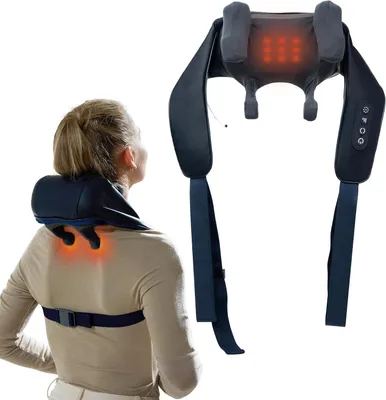 Obrázek produktu pro Nek Massager – Masážní polštářek – Relaxace doma – Zahřívací masážní uzly Shiatsu – 24,5 x 14 x 17 cm – Černá barva