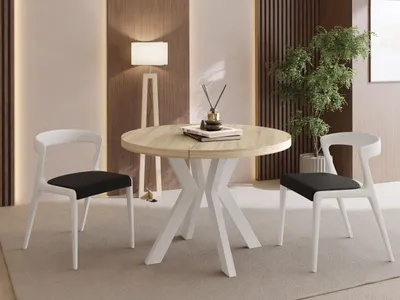 Produktbild von Runder Esstisch Ausziehbar 100-200 cm XXL Groß – Verlängerbar, für 5-10 Personen mit Weißen Holzbeinen – Tisch für Wohnzimmer & Esszimmer in Eiche Sonoma Hellbraun