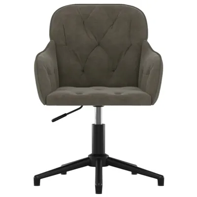 A dark gray velvet office chair with a black base and adjustable height.