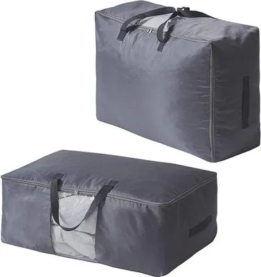 Produktbild von Unyqoos® 2er-Set Aufbewahrungstaschen für Bettdecken – Unterbett-Organizer, Grau, große Kapazität, Reißverschluss, Sichtfenster, 4 Tragegriffe, 70×48×28 cm