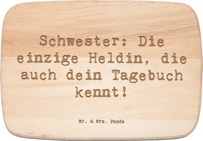 Produktbild von Mr. & Mrs. Panda Schneidebrett Spruch Schwester Heldin - Transparent - Geschenk, schneidbrett, vesperbrettchen, Familiengeschenk, Familienmitglieder, Geschwisterliebe