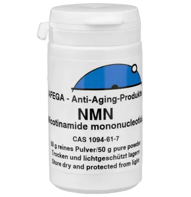 Produktbild von AFEGA® NMN – Zellenergie. Klarheit. Zukunft. - 50 g NMN-Pulver (Nicotinamid-Mononukleotid) in Plastikdose