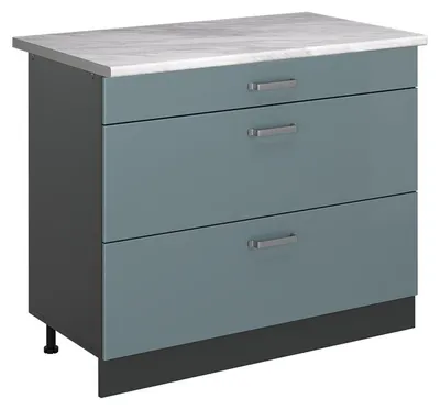 Zdjęcie produktu dla Szafka dolna do kuchni Vicco R-Line Niebiesko-szary/Antracyt 100 cm blat roboczy Marmur, Model 71585