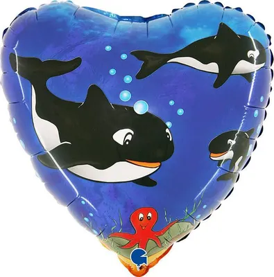 Zdjęcie produktu dla Balon Foliowy, Serc, Wieloryby, Orkri - 46 cm Grabo