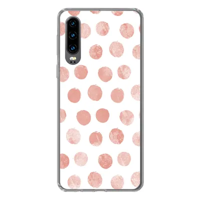 Produktbild von MuchoWow® Handyhülle Schutzhülle Hülle für Huawei P30 Polka dots - Rosa - Weiß Silikon Softcase Handy Hülle - Kartenbesitzer
