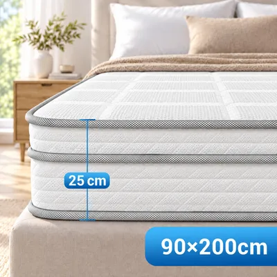 Productafbeelding van Matras 90x200 cm, hoogte 25 cm, 7-zone pocketveringmatras, H4, matras met pocketvering, premium pocketveringmatras, matrassen met comfortschuim