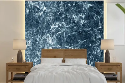 Produktbild von MuchoWow® Fototapete für Wohnzimmer oder Schlafzimmer Wandtapete Vinyl Motivtapete Marmor - Blau - Weiß - 240x240 cm - Schlafzimmer-Tapete