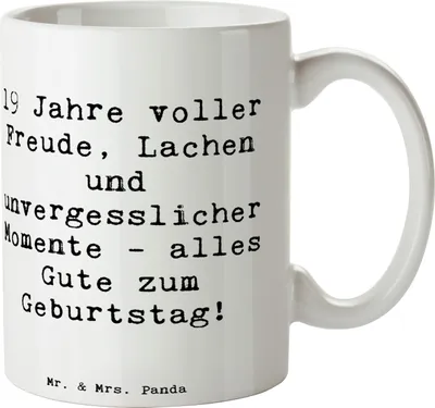Produktbild von Mr. & Mrs. Panda Tasse Spruch 19. Geburtstag Freude - Weiß - Geschenk, individuell, Kaffeetasse, liebevoll handgefertigt, Alter, schöne Erinnerungen, Geburtstagsgeschenke