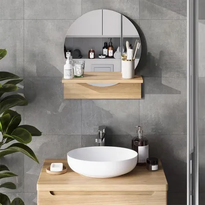 Obrázek produktu pro Koupelnové zrcadlo Vicco Elyra Zlatý mocný dub 40 x 47.5 cm s policí, Model 58385